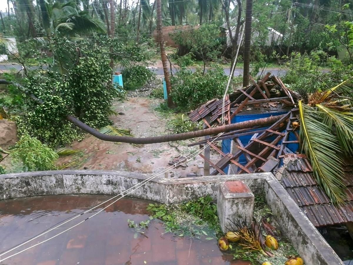 A view of a damaged house after cyclone Gaja hit Pudukkottai district of Tamil Nadu. PTI photo