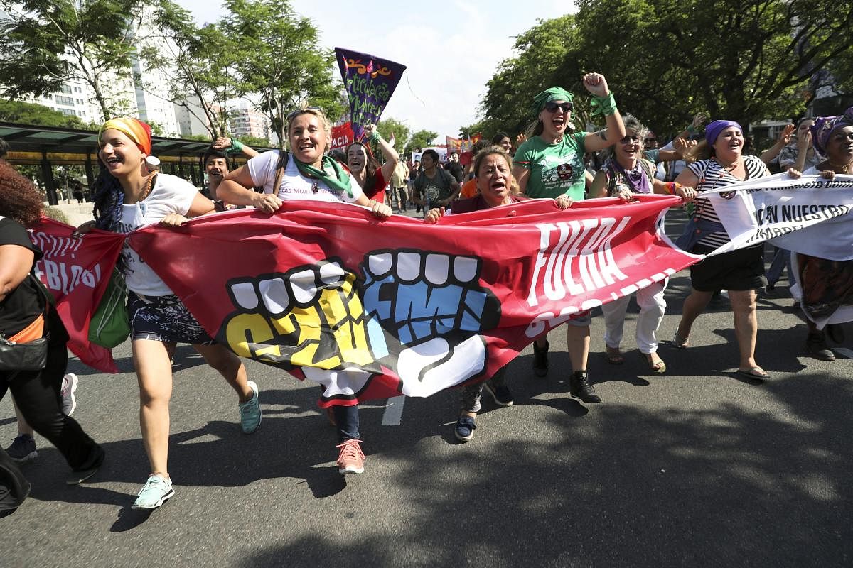 Protesters march against the G20 summit being held in Buenos Aires, Argentina. Leaders from the Group of 20 industrialized nations are meeting in Buenos Aires for two days starting today. (AP/PTI Photo)