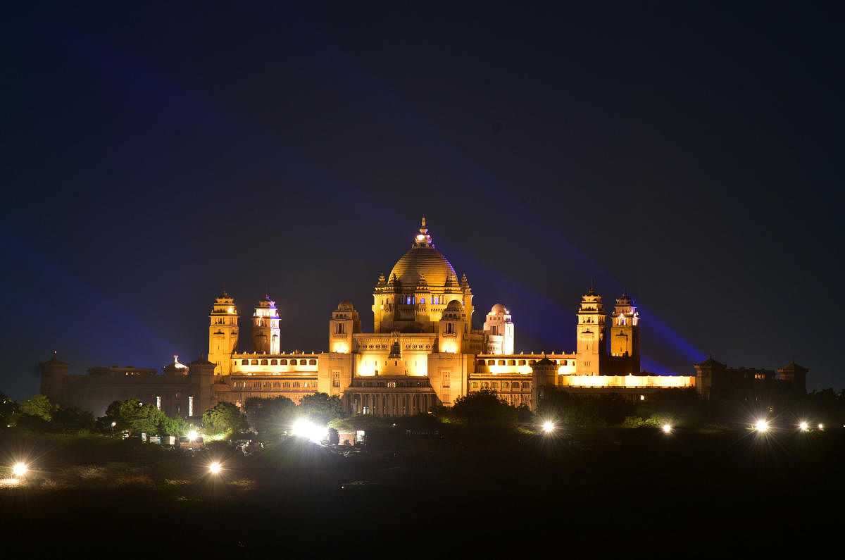 A view of the illuminated Umaid Bhawan Palace, the venue for the wedding of actress Priyanka Chopra and singer Nick Jonas. (Reuters Photo)