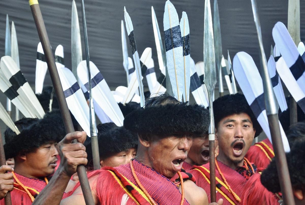 Cultural troops perform on the 3rd day of Hornbill Festival 2018, in Kohima. (PTI Photo)
