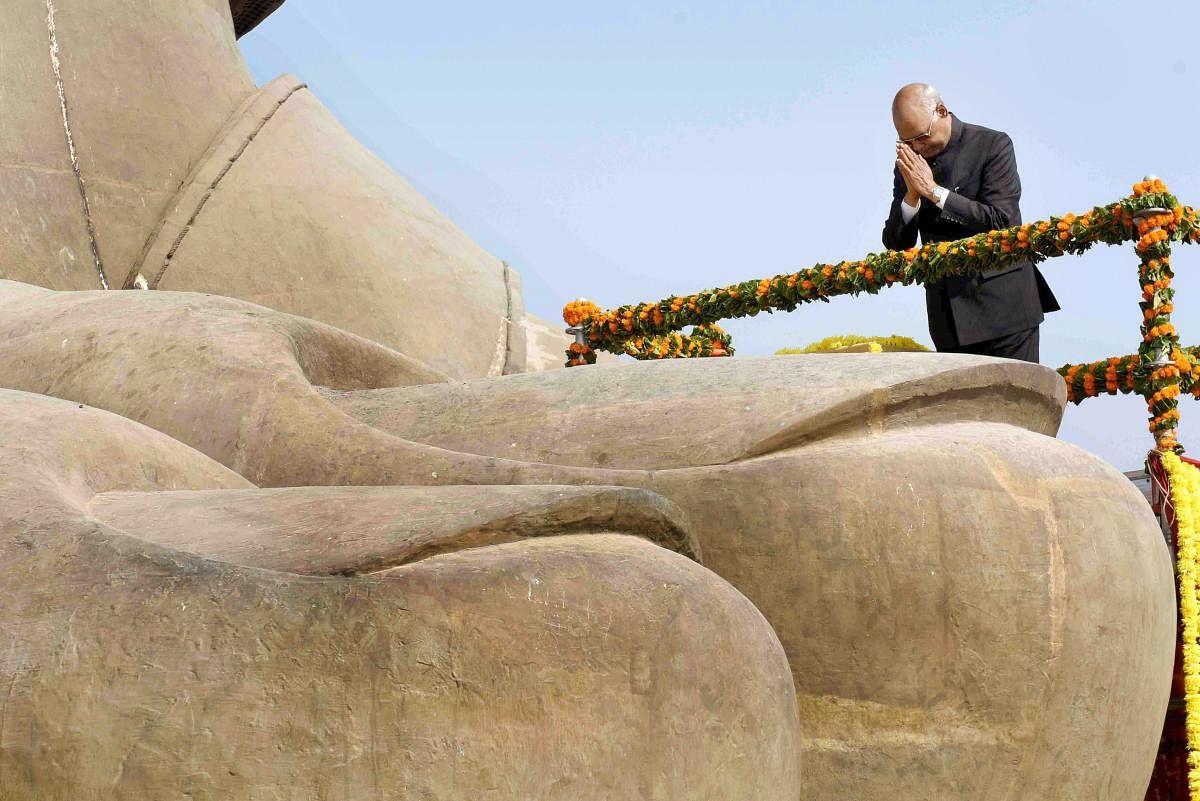 President Ram Nath Kovind pays tribute to Sardar Vallabhbhai Patel on his death anniversary, during a visit to the Statue of Unity at Kevadiya in the Narmada district of Gujarat, Saturday. PTI photo