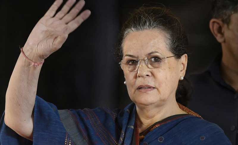 Former Congress President Sonia Gandhi at a public meeting after unveiling a life-size bronze statue of late Chief Minister and DMK President M Karunanidhi at YMCA ground, in Chennai, Sunday, Dec. 16, 2018. (PTI)