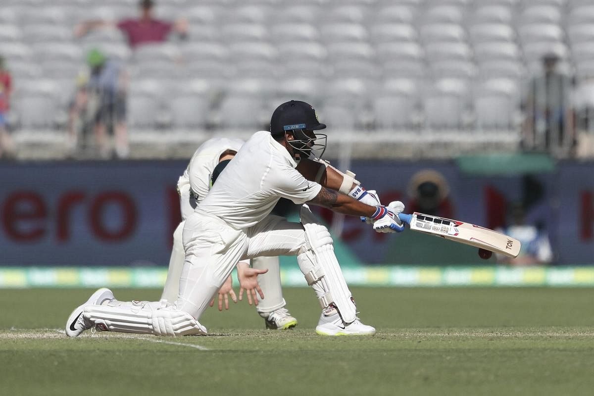 India's Murali Vijay bats during play in the second cricket test between Australia and India in Perth, Australia, Monday, Dec. 17, 2018. AP/PTI