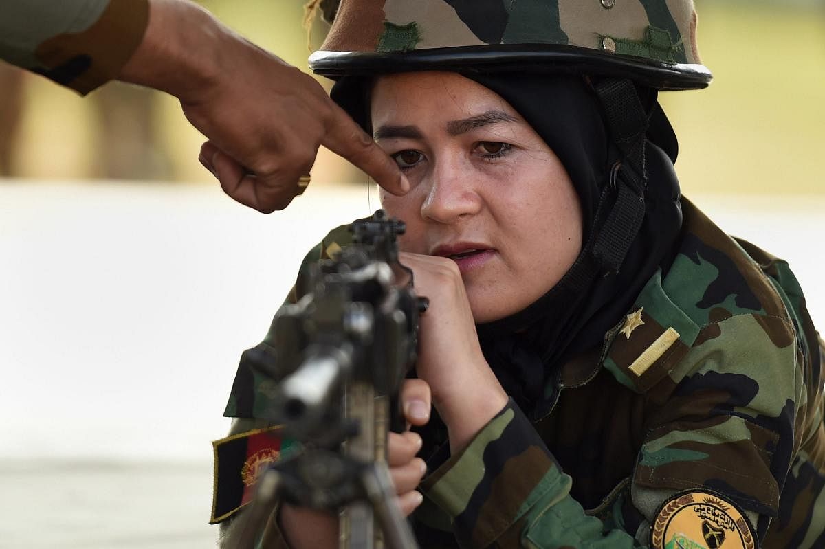 A lady officer from the Afghan National Army (ANA) trains during a four-week training session at Officers' Training Academy (OTA) in Chennai, Wednesday, Dec 19, 2018. (PTI Photo)