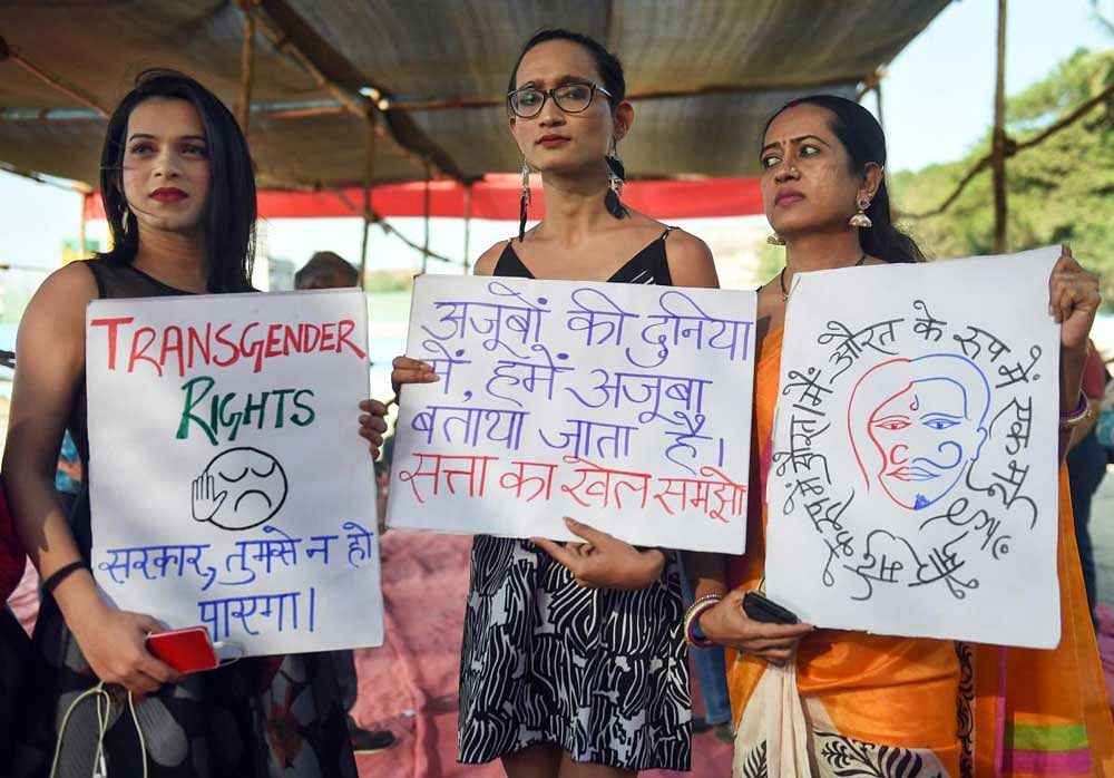 Transgender community members and supporters protest against the Trafficking of Persons Bill, 2018 and Transgender Persons Bill, 2018, in Mumbai. PTI Photo