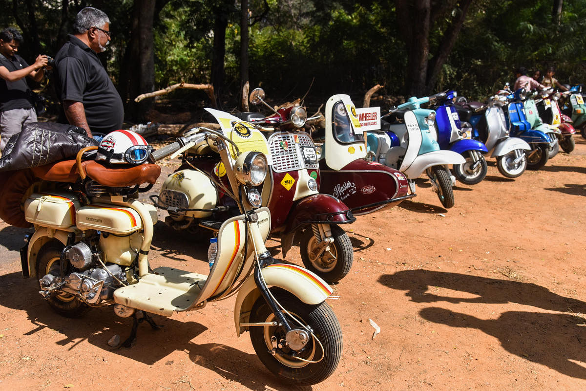 Vintage scooters on display at the 6th Southern India Vintage and Classic Automobile meet organised by The Bangalore Vintage Group at The Jayamahal Palace in Bengaluru on Sunday. (DH Photo by S K Dinesh)