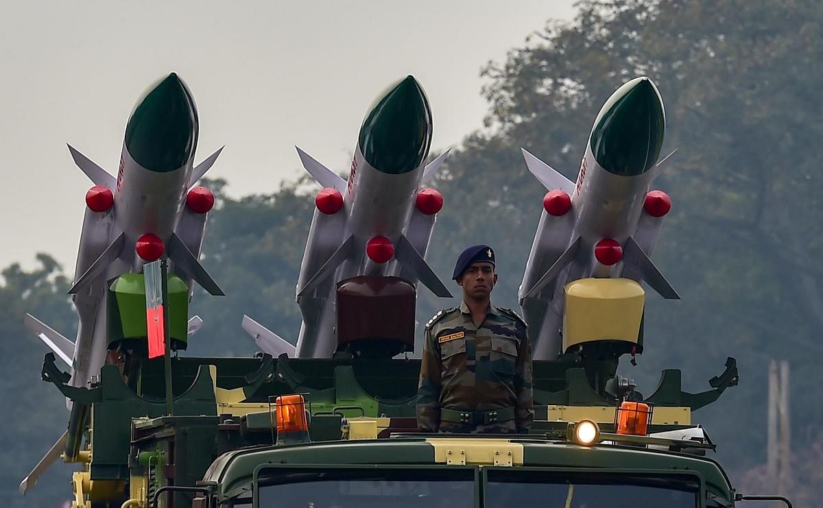 BrahMos missiles on display during the Army Day Parade at Cariappa Parade Ground in New Delhi. PTI photo