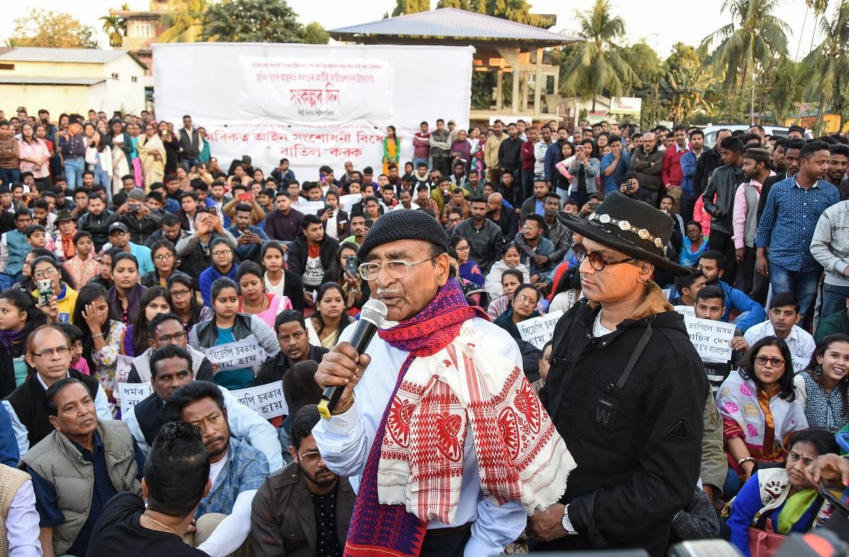 Assamese singer Zubin Garg with Nipen Hazarika during a protest against Citizanship (Amendment) Bill, in Tezpur. PTI photo
