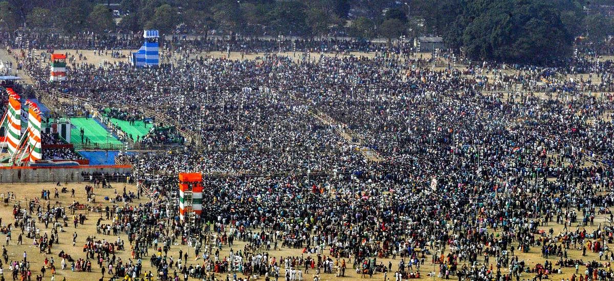 A view of the crowd at Trinamool Congress (TMC)'s mega rally in Kolkata. (PTI Photo)