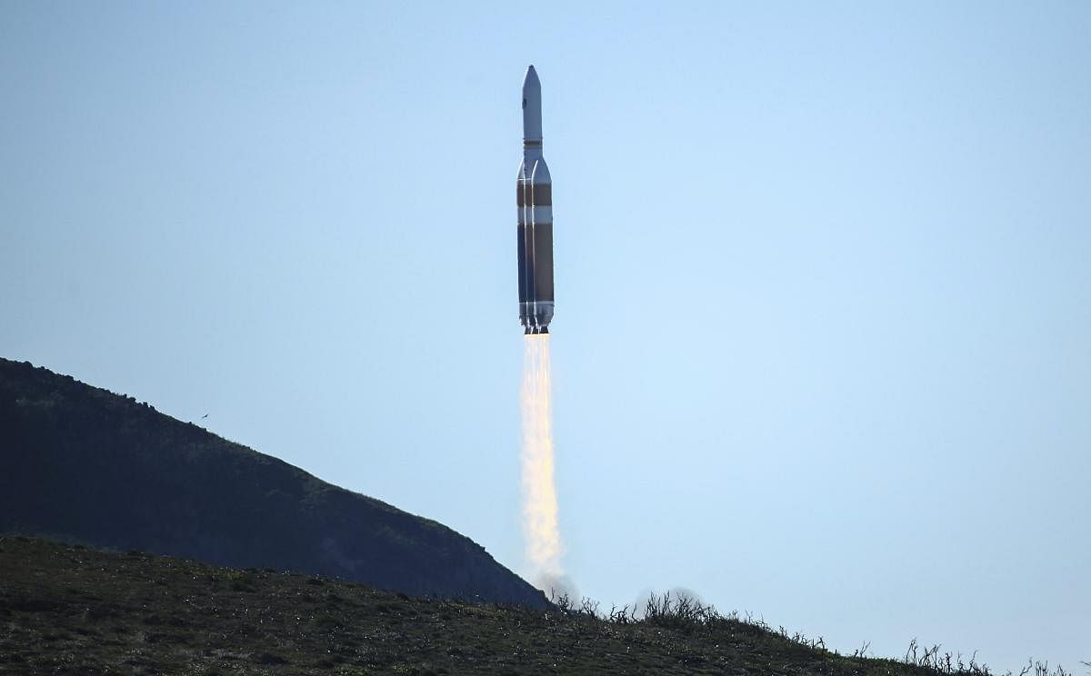 A Delta 4 Heavy rocket carrying a U.S. spy satellite lifts off from Vandenberg Air Force Base in California. (AP/PTI Photo)