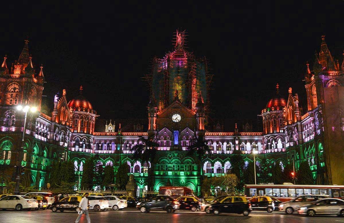 Chhatrapati Shivaji Terminus ( CST) illuminated in tricolour on the eve of Republic Day, in Mumbai, Friday, Jan. 25, 2019. (PTI Photo)