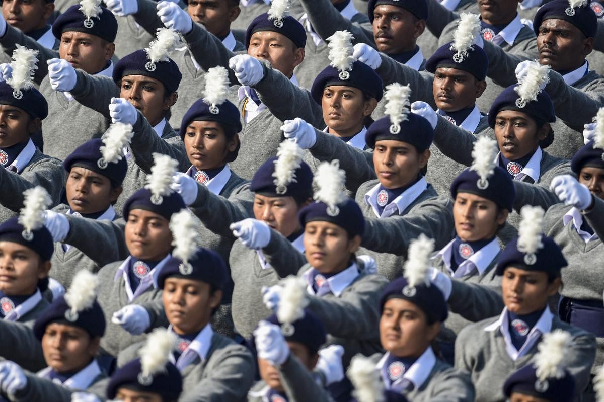 Marching contingent of the National Service Scheme during the 70th Republic Day Parade at Rajpath in New Delhi, Saturday, Jan. 26, 2019. (PTI Photo)