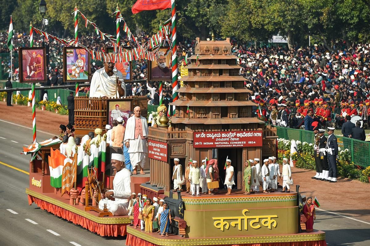 The tableau of Karnataka moves past the saluting dais during the 70th Republic Day Parade at Rajpath in New Delhi, Saturday, Jan. 26, 2019. (PTI Photo)