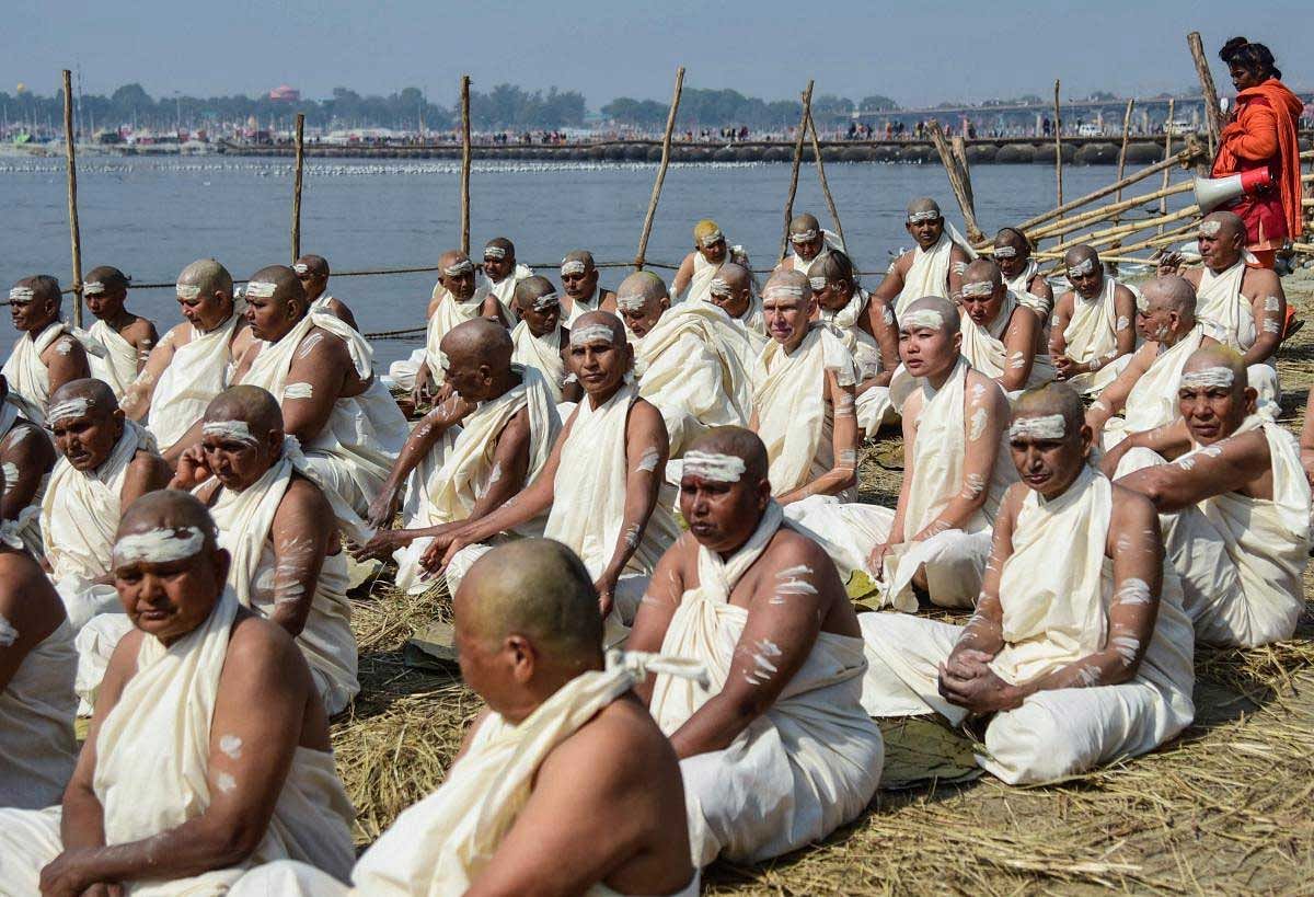 Newly initiated sadhvis participate in a ritual at river Ganga during the ongoing Kumbh Mela, in Allahabad, Wednesday, Jan 30, 2019. (PTI Photo)