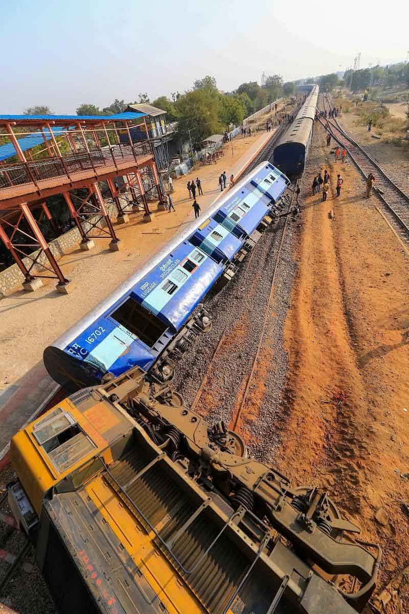 Rescue and relief works in progress after the Jabalpur-Ajmer Dayodaya Express train derailed at Sanganer Railway Station in Jaipur, Friday, Feb 1,2019. (PTI Photo)