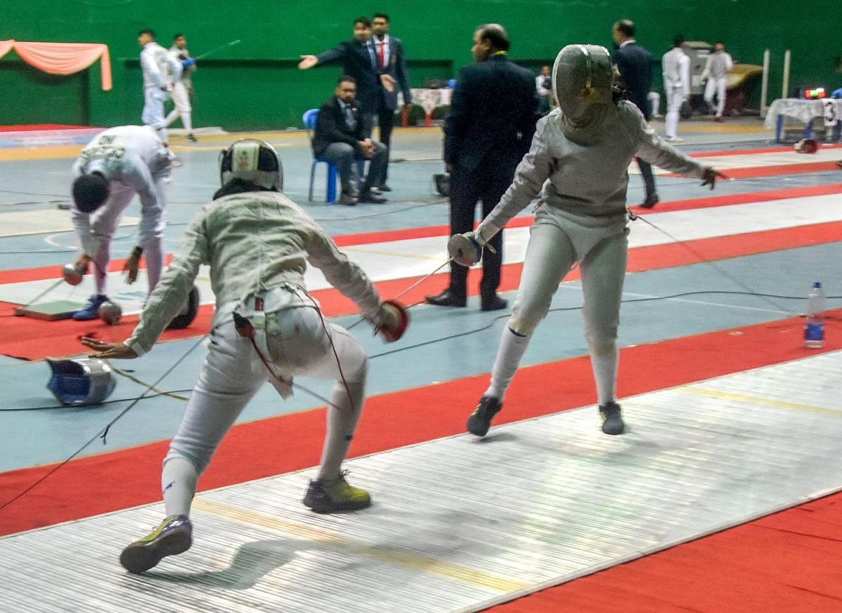 Players of Kerala and Tamilnadu in action during the 1st day of 29th Senior National Fencing Championship in Guwahati, Saturday, February 2, 2019. (PTI Photo)