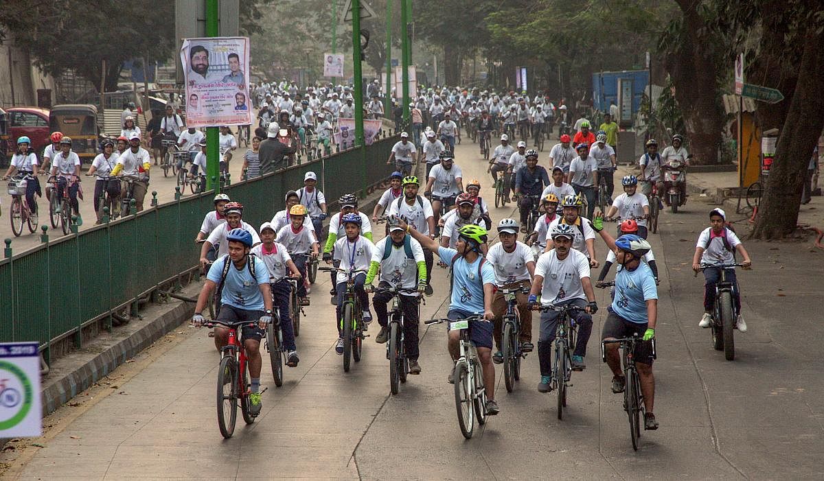 Participants ride bicycles during a rally to save the tigers, in Thane, Sunday, Feb. 03, 2019. (PTI Photo)