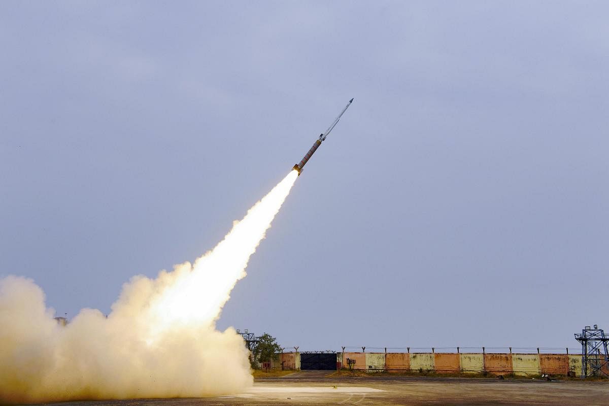 Defence Research and Development Organisation (DRDO) flight tests the second indigenously developed ‘Solid Fuel Ducted Ramjet (SFDR)’ propulsion based missile system from ITR, Chandipur, Friday, Feb 8, 2019. (PTI Photo)