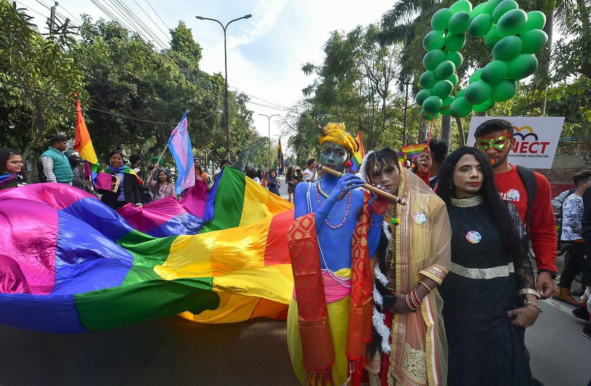 LGBTQIA members during their pride march in Lucknow, Sunday, Feb 10, 2019. (PTI Photo)