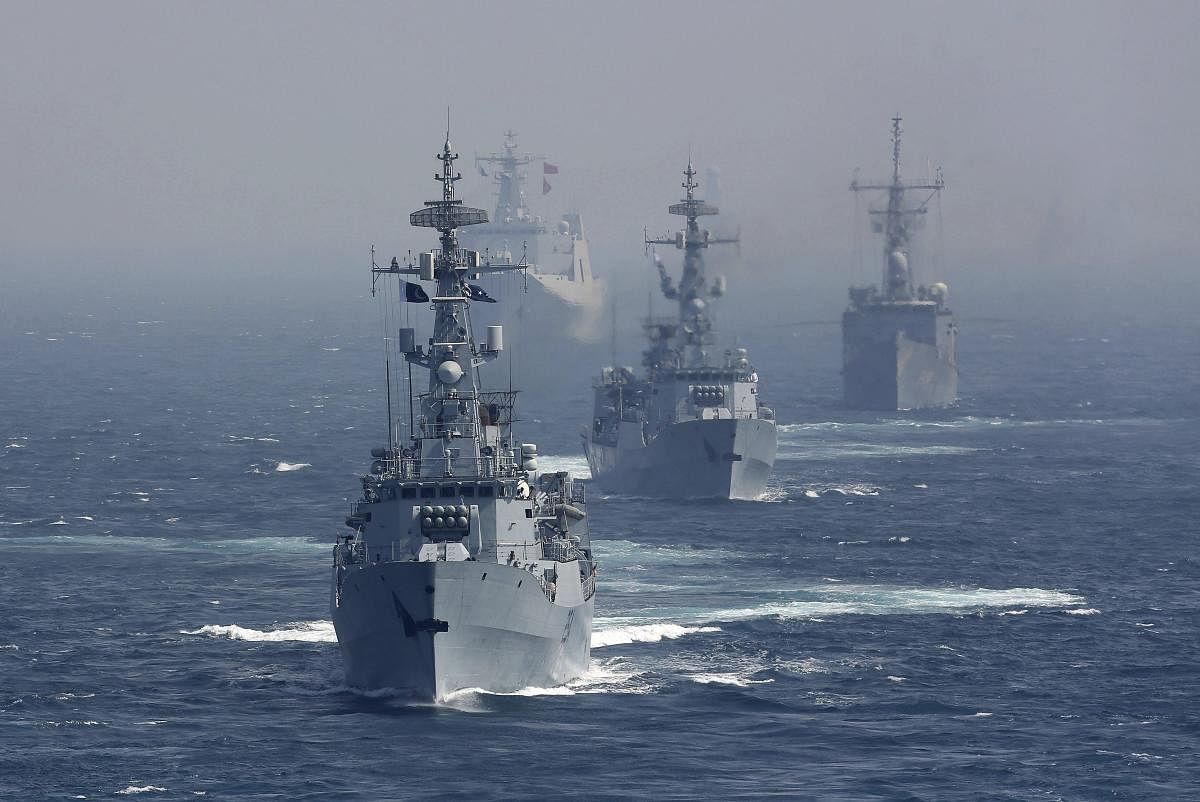Ships take part in Pakistan Navy's Multinational Exercise AMAN-19, in Karachi, Pakistan, Monday, Feb. 11, 2019. A five-day multinational exercise hosted by Pakistan Navy has begun near the southern port city of Karachi in an effort aimed at enhancing cooperation in keeping the seas safe from pirates, terrorists and smugglers. AP/PTI