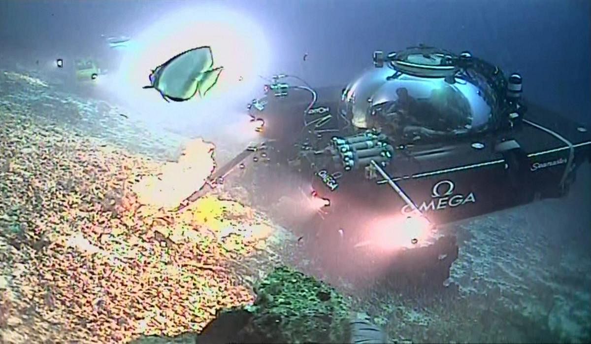 An image taken from video issued by Nekton shows a submersible from the Ocean Zephyr vessel during a descent into the Indian Ocean off Alphonse Atoll near the Seychelles, Tuesday March 12, 2019. Members of the British-led Nekton research team aboard two submersible vessels broadcast its first live, television-quality video transmission Tuesday from a two-person submersible, during their mission to document changes to the Indian Ocean. AP/PTI.