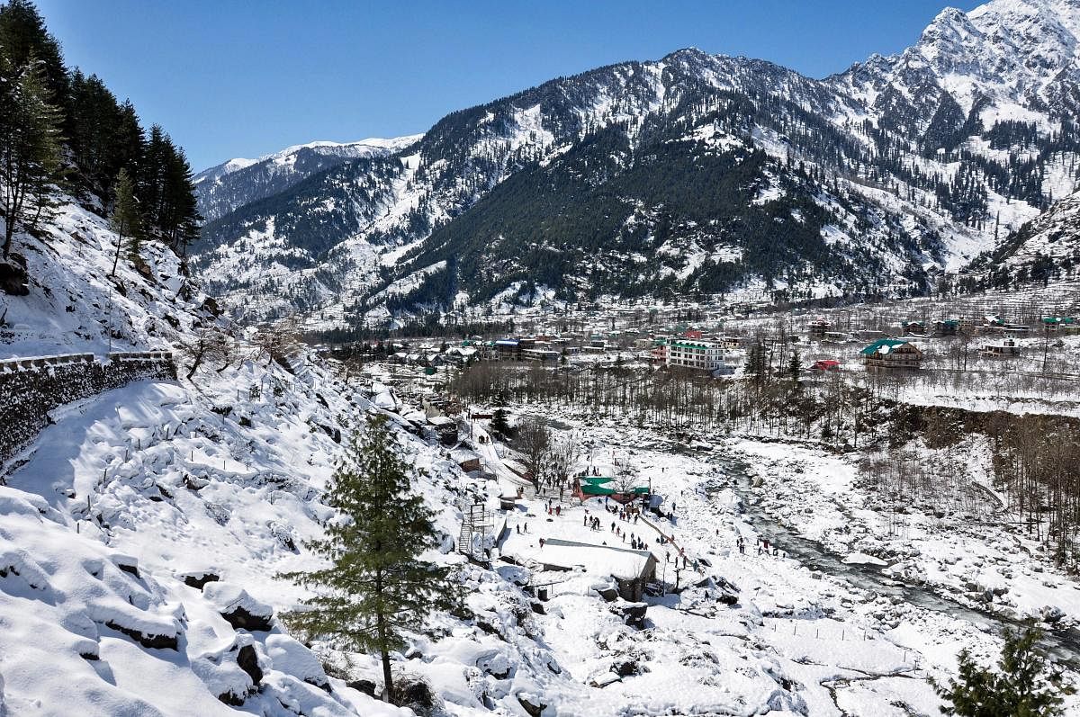 Manali: A view of snow covered mountains, in Manali, Tuesday, March 12, 2019. (PTI Photo)