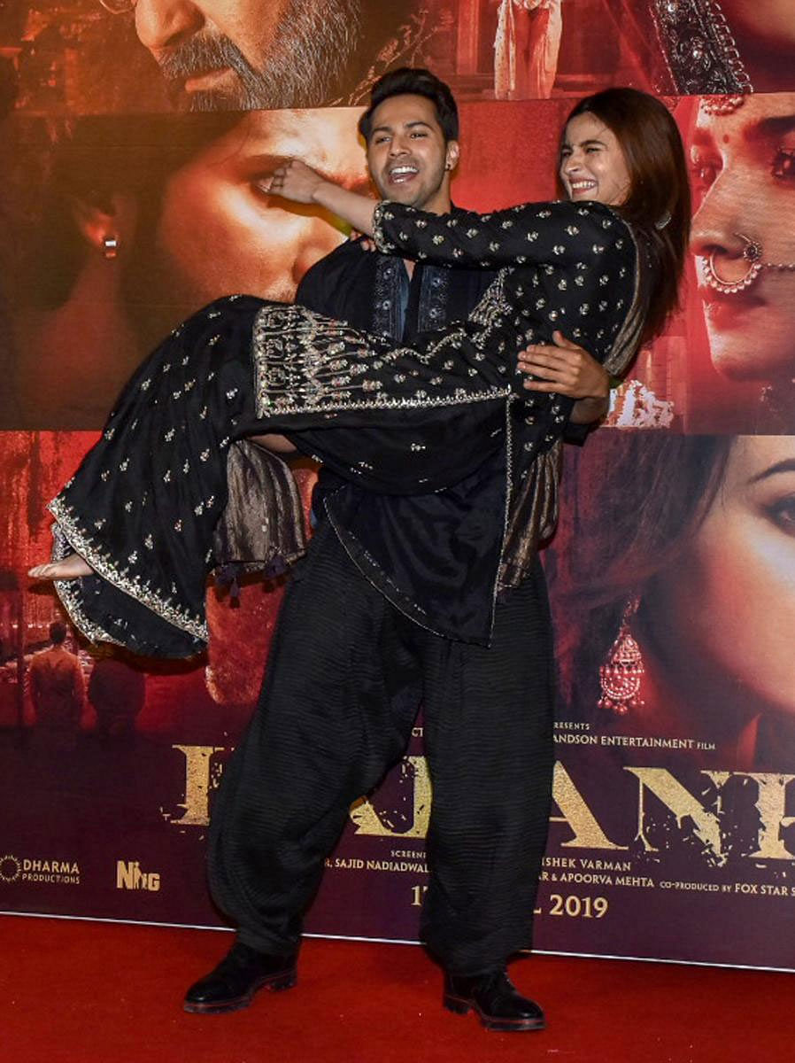 Bollywood actors Alia Bhatt and Varun Dhawan during the launch of song 'First Class' from their upcoming film 'Kalank', in Mumbai, Friday, March 22, 2019. (PTI Photo)