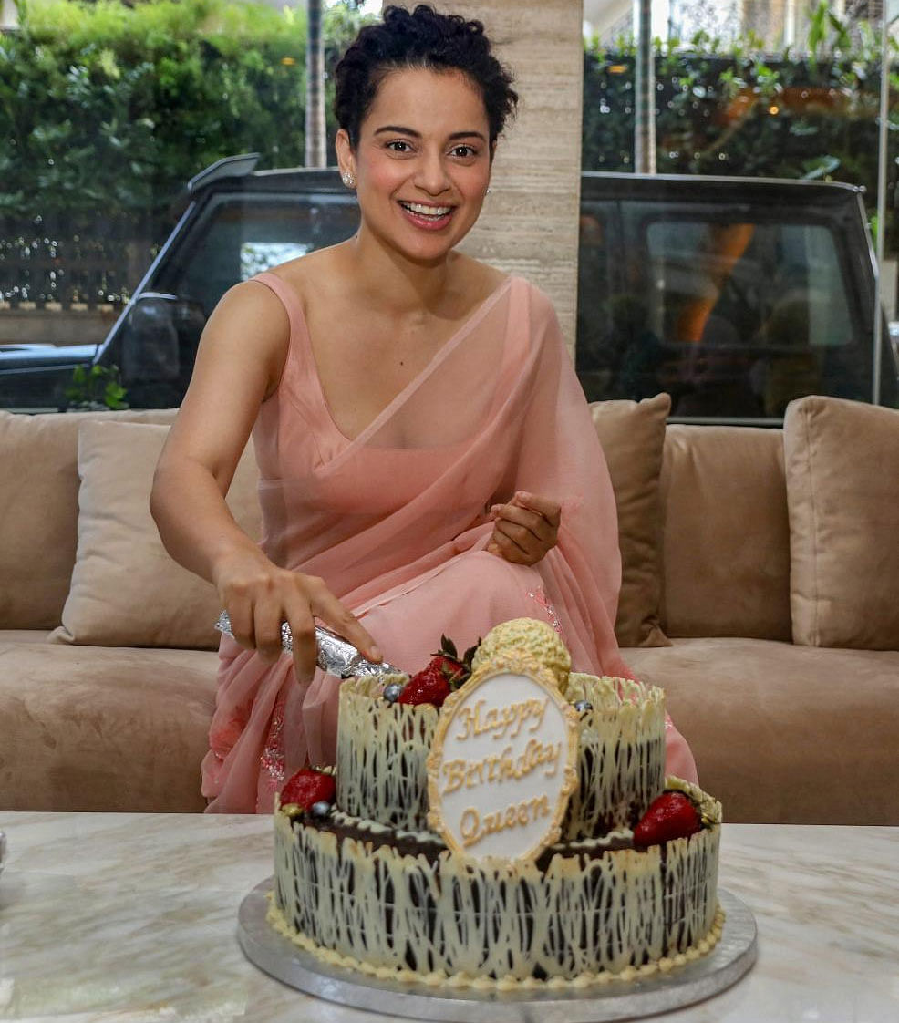 Bollywood actor Kangana Ranaut poses for photographs on her 32nd birthday celebration, at her residence in Mumbai, Saturday, March 23, 2019. (PTI Photo)