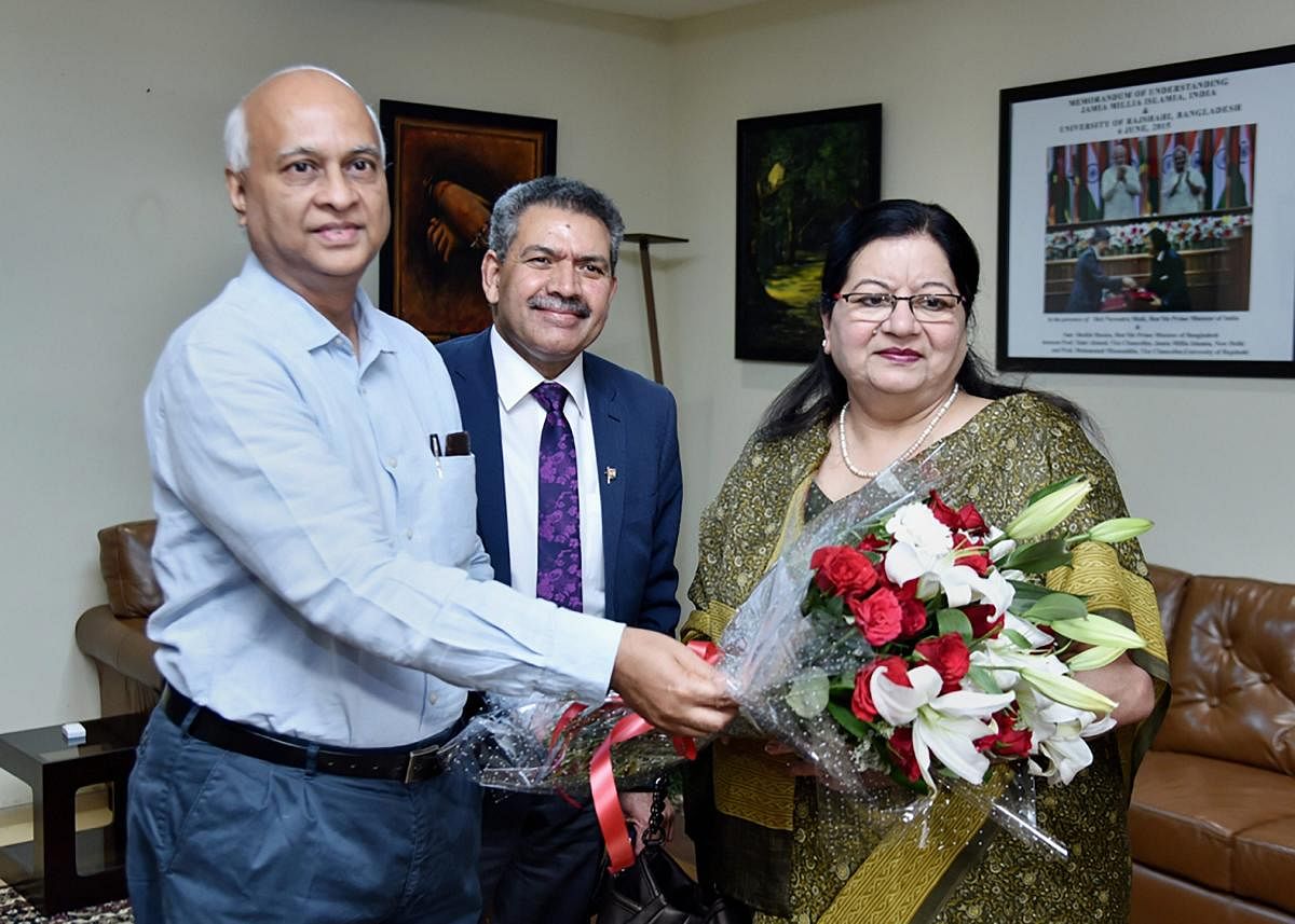 New Delhi: Professor Najma Akhtar is greeted after being appointed as the first woman vice-chancellor of Jamia Millia Islamia, in New Delhi, Friday, April 12, 2019. PTI