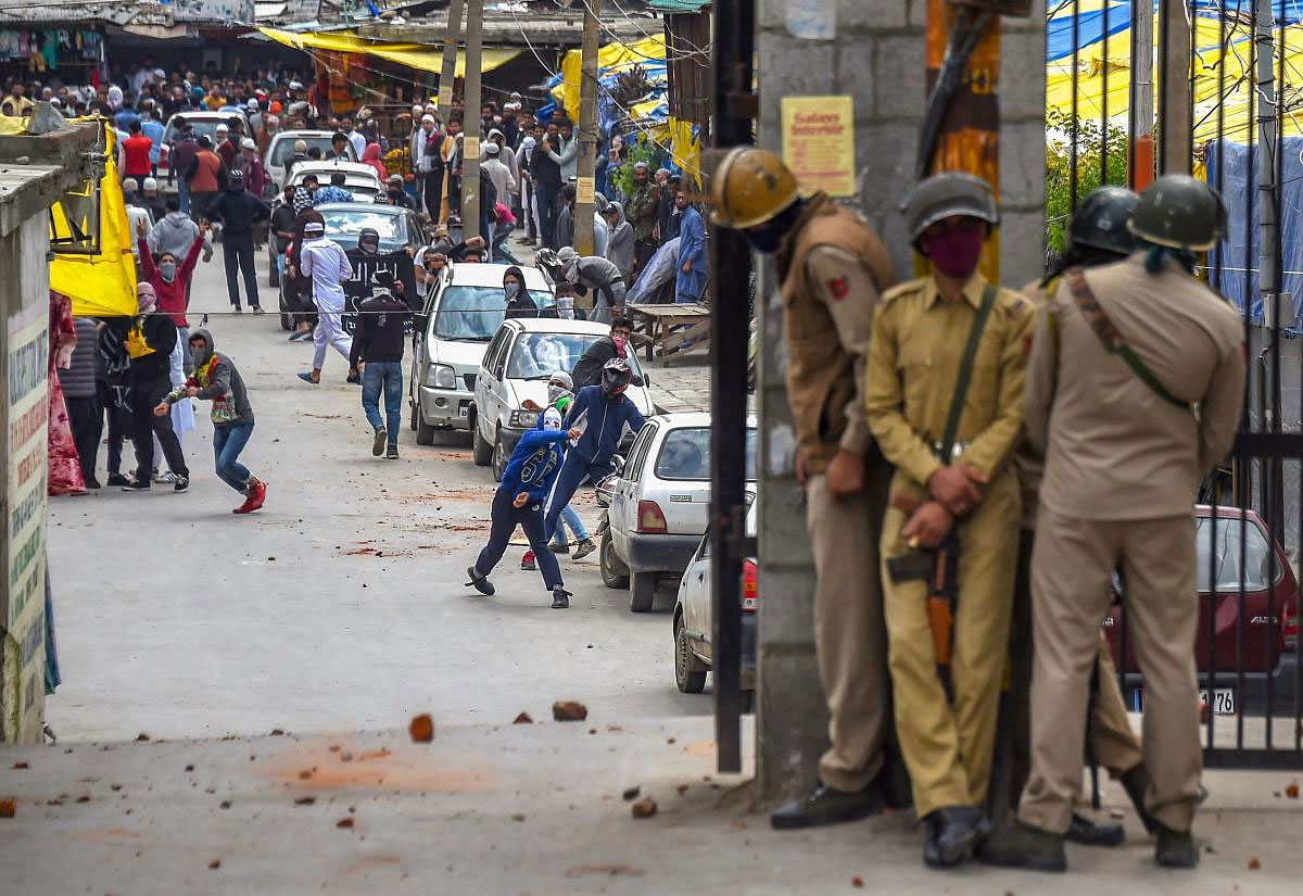 Protesters clash with police after Friday prayers during the holy month of Ramadan, in Srinagar, May 10, 2019. (PTI Photo)