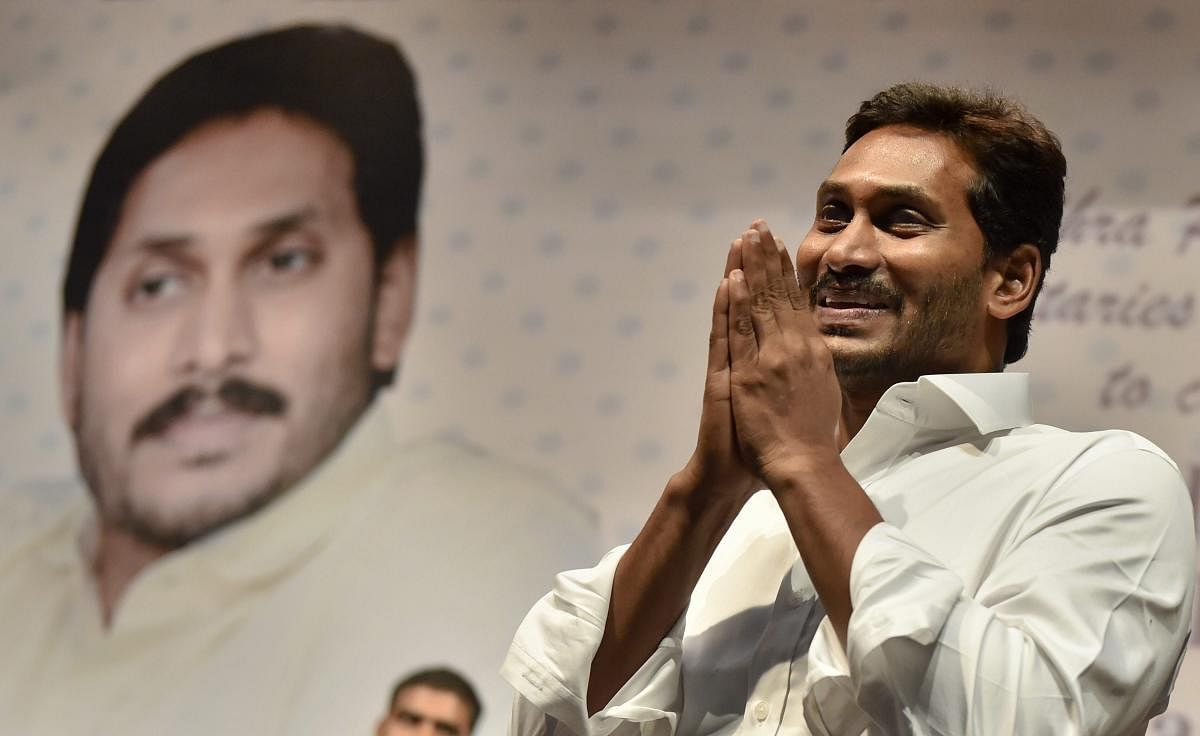 YSR Congress Party President and Andhra Pradesh Chief Minister-designate Y S Jaganmohan Reddy is greeted by his supporters on his arrival at Andhra Bhawan, in New Delhi. PTI Photo