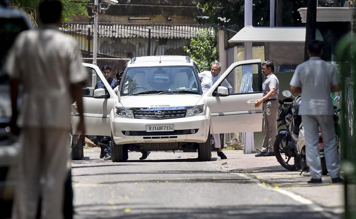 Rajasthan CM and Congress leader Ashok Gehlot leaves the residence of party president Rahul Gandhi in New Delhi. PTI Photo