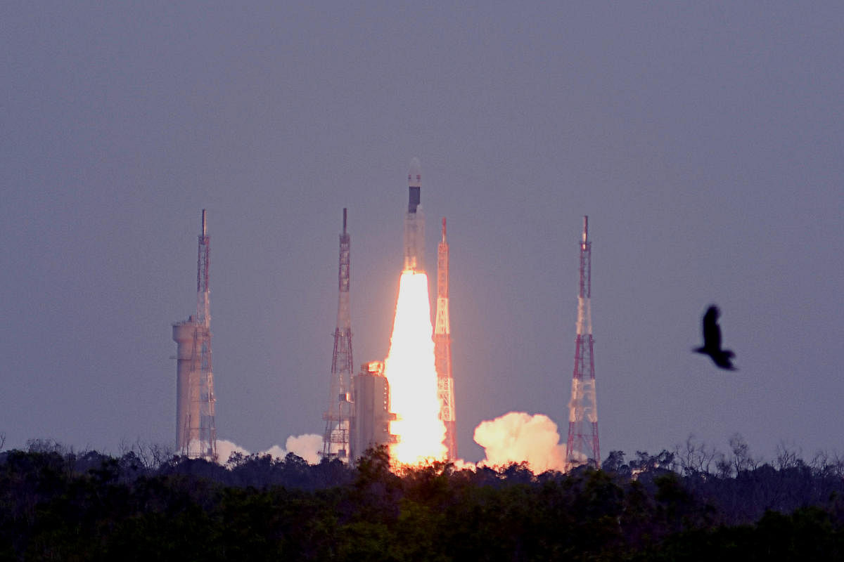 GSLV Mark III, the rocket that is being used for the Chandrayaan-2 mission takes off from Satish Dhawan Space Centre (SDSC) SHAR, Sriharikota (DH Photo/Pushkar V)