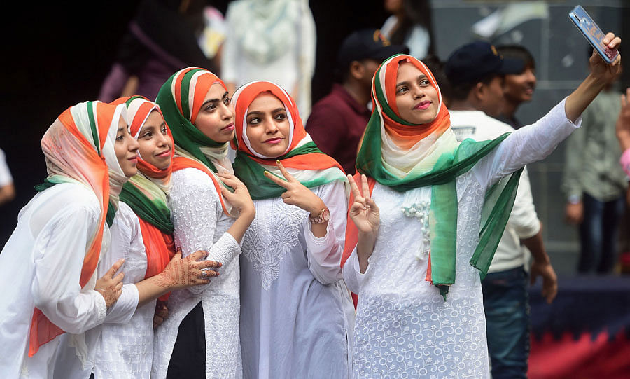 Students from the Anjuman Islam school take part in the 73rd Independence Day celebrations, in Mumbai, Thursday, Aug 15, 2019. (PTI Photo)