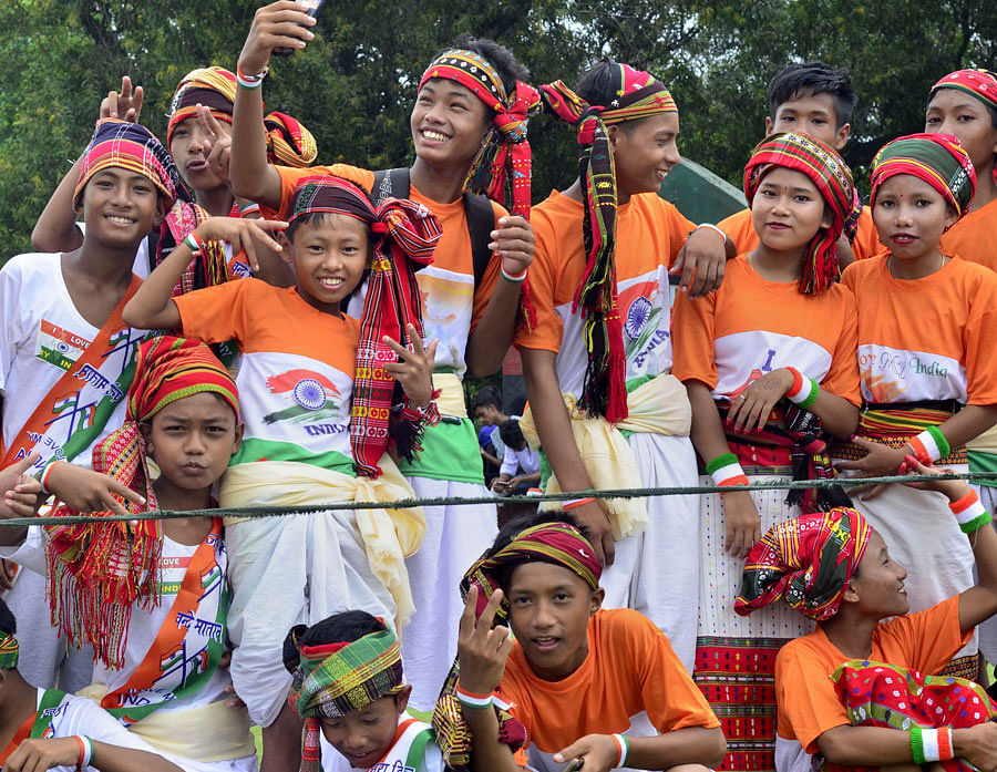 School children after taking part in a cultural programme during 73rd Independence Day celebrations in Agartala, Aug 15, 2019. (PTI Photo)