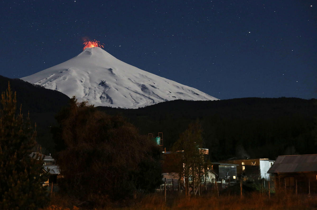 The Villarrica Volcano is seen at night from Pucon town, Chile. Reuters