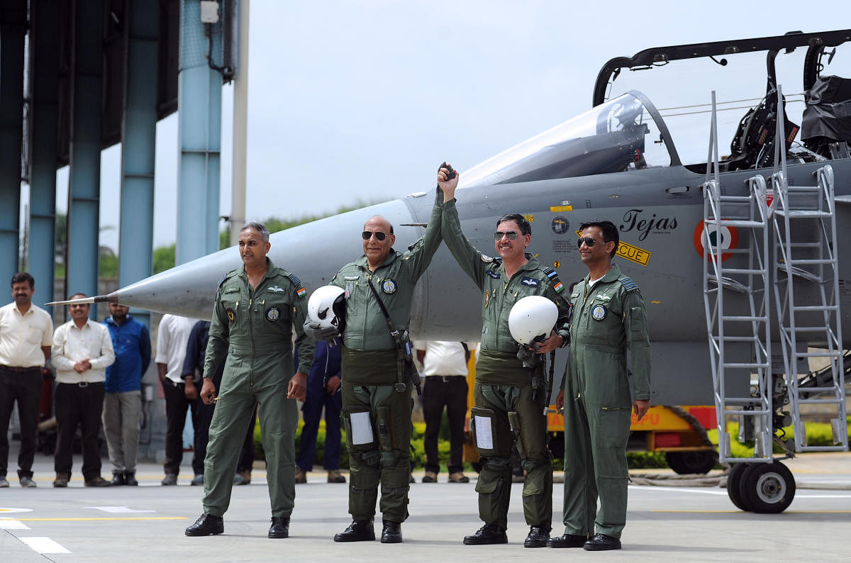 Defence Minister Rajnath Singh flies in Tejas