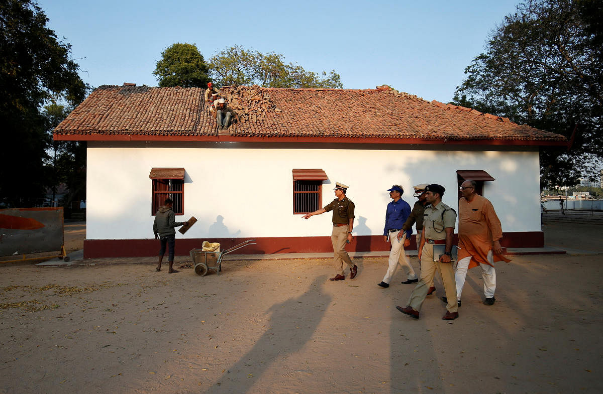 Senior police officials arrive to examine security arrangement at Gandhi Ashram, where U.S. President Donald Trump is expected to visit during his trip to India later in February. (Reuters photo)