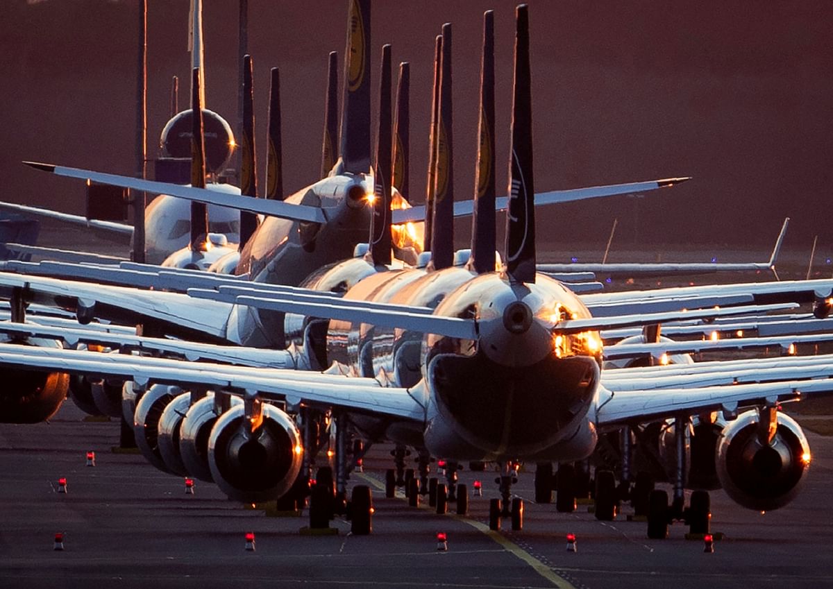 Lufthansa aircraft are parked on a runway at the airport in Frankfurt, Germany. (Credit: AP)