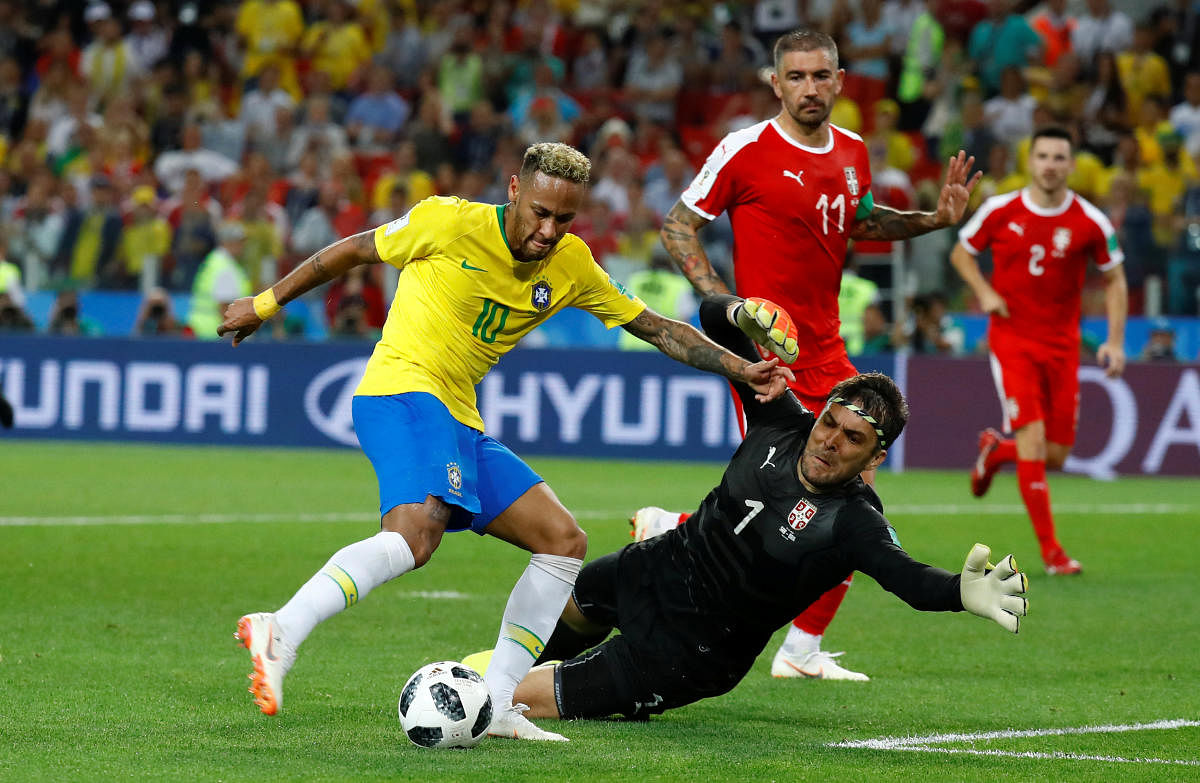 World Cup - Group E - Serbia vs Brazil - Spartak Stadium, Moscow, Russia - June 27, 2018 Serbia's Vladimir Stojkovic saves a shot from Brazil's Neymar. Reuters