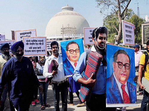 Students taking part in a 'Peace March' over Rohit Vemula's death at Dikshabhoomi in Nagpur, Maharashtra on Saturday. PTI Photo