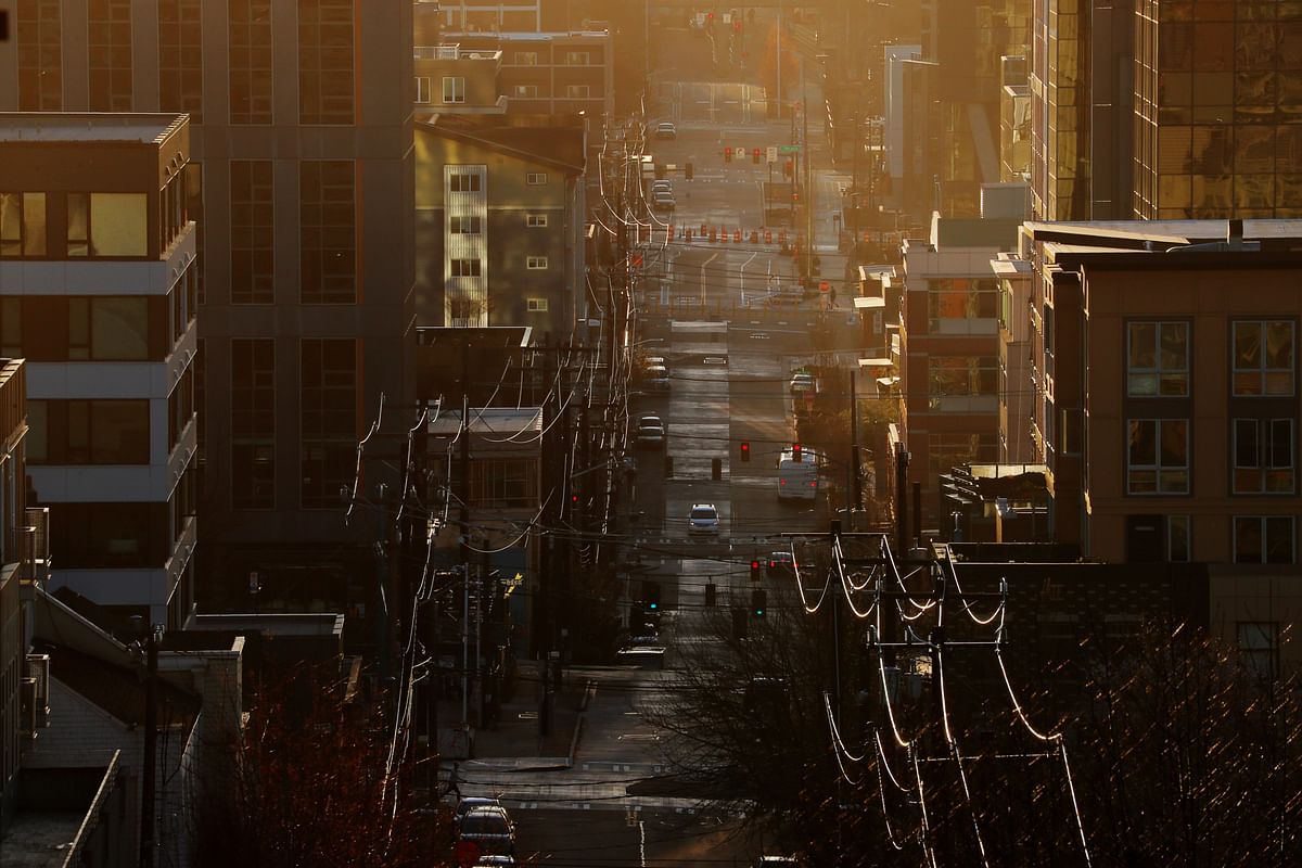 The sun sets in a deserted Seattle. (Credit: Reuters)