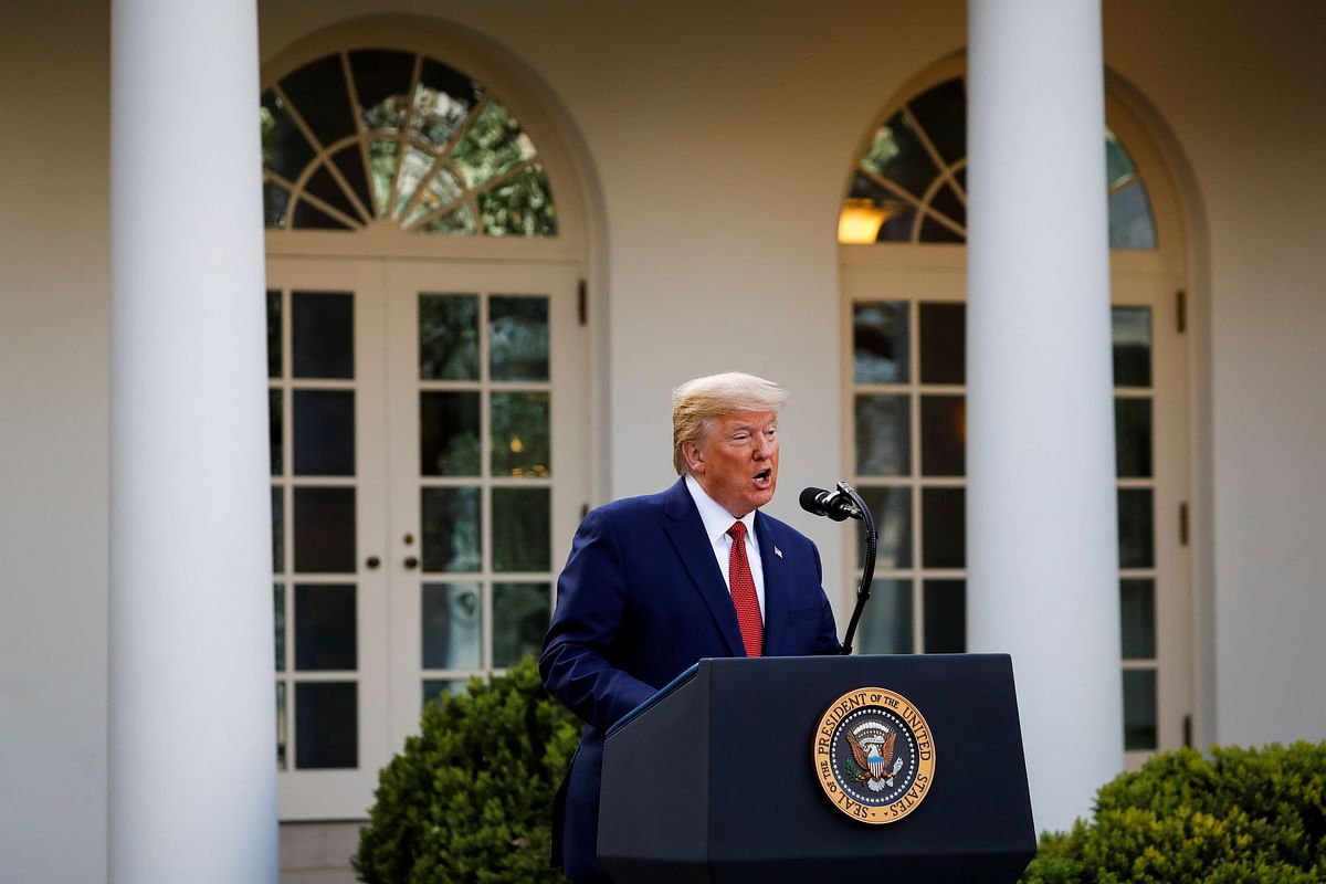 U.S. President Donald Trump speaks during a news conference in the Rose Garden of the White House in Washington, US. (Credit: Reuters Photo)