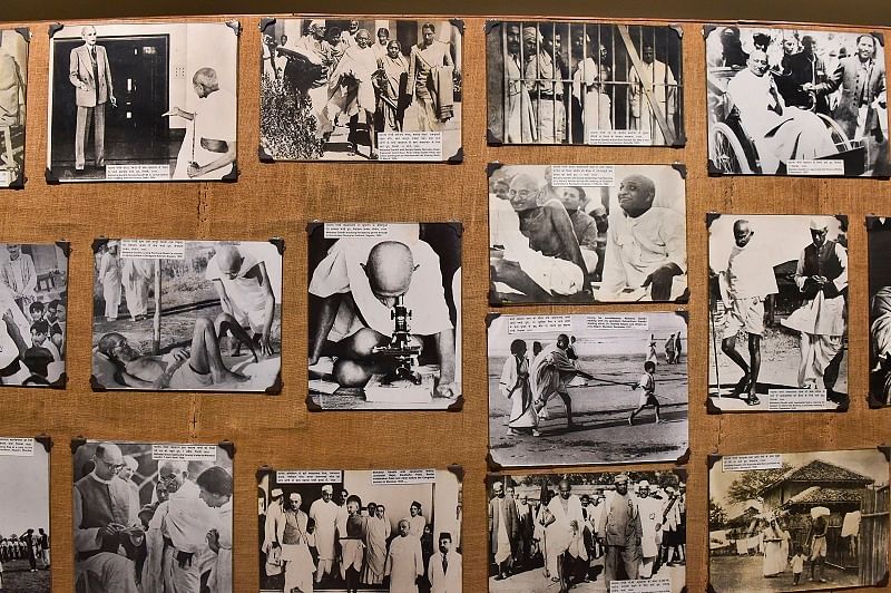 A gallery at the National Gandhi Museum displays rare photographs connected with Mahatma Gandhi, Kastur Ba and Indian Freedom Struggle, in New Delhi. (PTI)