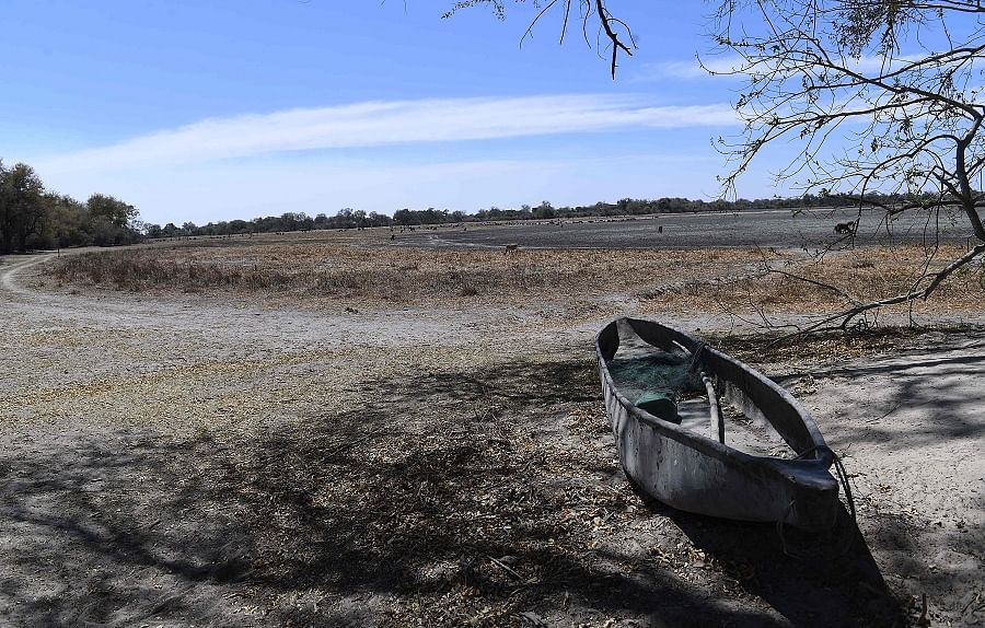 A traditional boat is seen at the shore of one of the channel of the wildlife reach Okavango Delta near the Nxaraga village in the outskirt of Maun. (AFP)