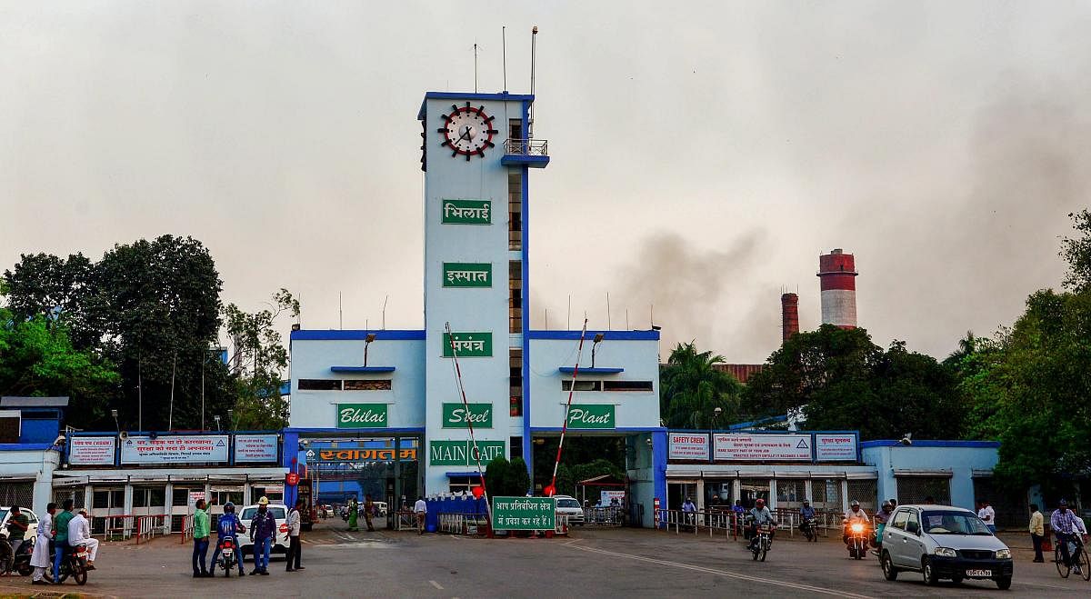 Smoke rises after a blast at the Bhilai Steel Plant of state-owned SAIL in Durg, Tuesday. (PTI photo)