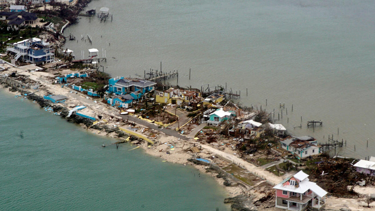 An aerial view of a row of damaged structures seen from a U.S. Coast Guard aircraft in the aftermath of Hurricane Dorian, in Bahamas September 3, 2019. Picture taken September 3, 2019. Courtesy Adam Stanton/U.S. Coast Guard Atlantic Area/REUTERS