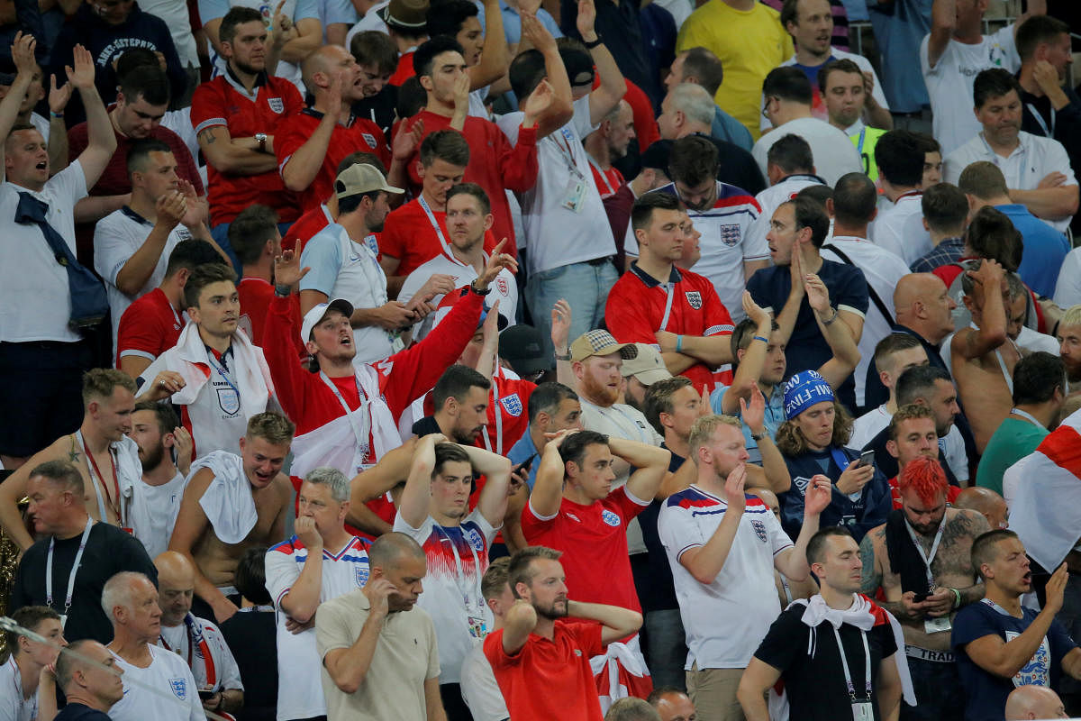England fans look dejected after the World Cup semi-final against Croatia. (Reuters Photo)