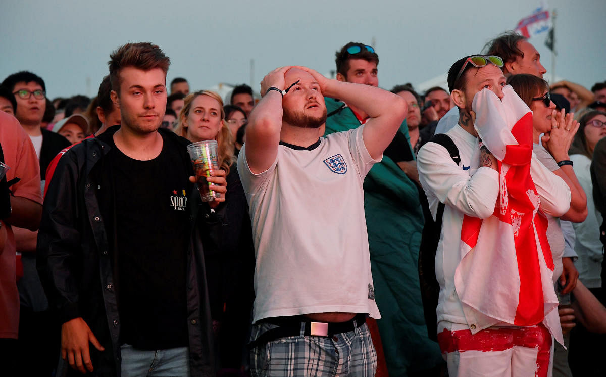 England fans react during the  World Cup semi-final against Croatia. (Reuters Photo)