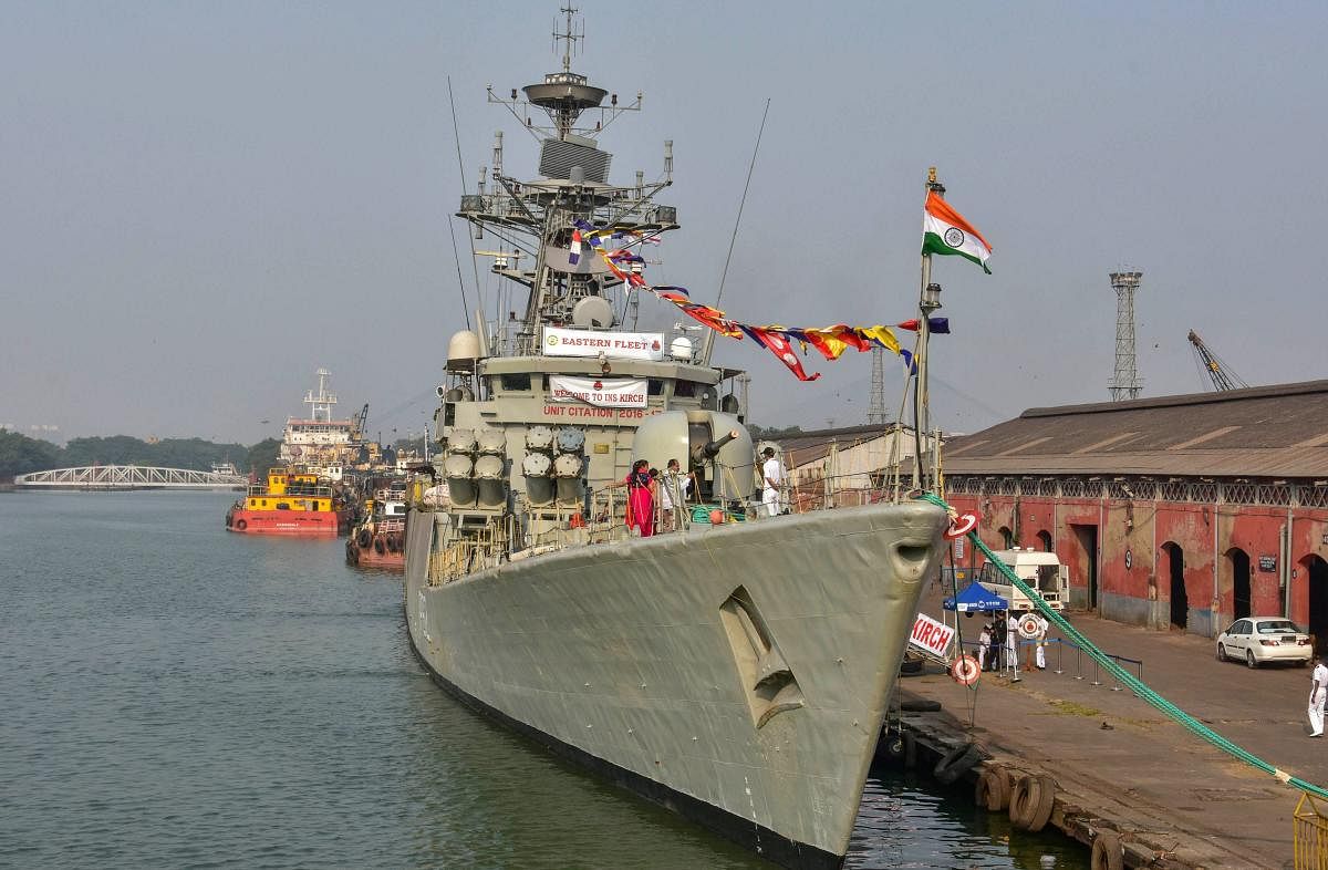 People visit Navy warship of eastern fleet 'INS Kirch' as a part of Navy Day celebrations, at Kolkata Port. (PTI Photo)